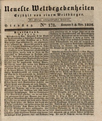 Neueste Weltbegebenheiten (Kemptner Zeitung) Dienstag 8. November 1836