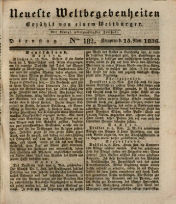 Neueste Weltbegebenheiten (Kemptner Zeitung) Dienstag 15. November 1836