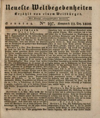 Neueste Weltbegebenheiten (Kemptner Zeitung) Sonntag 11. Dezember 1836