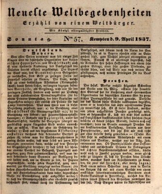 Neueste Weltbegebenheiten (Kemptner Zeitung) Sonntag 9. April 1837