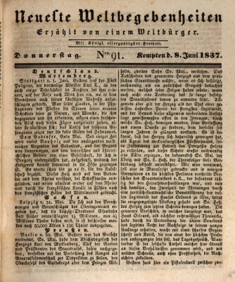 Neueste Weltbegebenheiten (Kemptner Zeitung) Donnerstag 8. Juni 1837