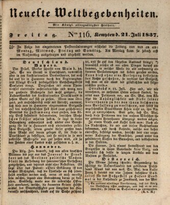 Neueste Weltbegebenheiten (Kemptner Zeitung) Freitag 21. Juli 1837
