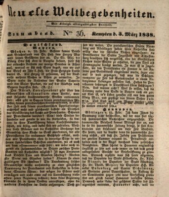 Neueste Weltbegebenheiten (Kemptner Zeitung) Samstag 3. März 1838