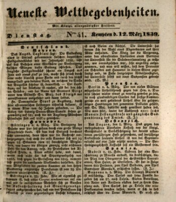 Neueste Weltbegebenheiten (Kemptner Zeitung) Dienstag 12. März 1839