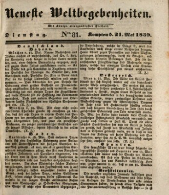 Neueste Weltbegebenheiten (Kemptner Zeitung) Dienstag 21. Mai 1839