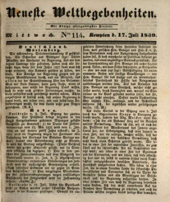 Neueste Weltbegebenheiten (Kemptner Zeitung) Mittwoch 17. Juli 1839