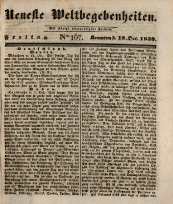 Neueste Weltbegebenheiten (Kemptner Zeitung) Freitag 18. Oktober 1839
