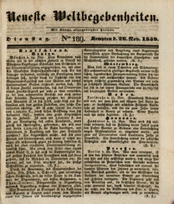 Neueste Weltbegebenheiten (Kemptner Zeitung) Dienstag 26. November 1839