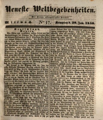 Neueste Weltbegebenheiten (Kemptner Zeitung) Mittwoch 29. Januar 1840