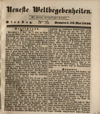 Neueste Weltbegebenheiten (Kemptner Zeitung) Dienstag 12. Mai 1840