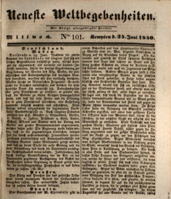 Neueste Weltbegebenheiten (Kemptner Zeitung) Mittwoch 24. Juni 1840