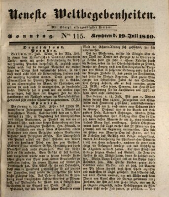 Neueste Weltbegebenheiten (Kemptner Zeitung) Sonntag 19. Juli 1840