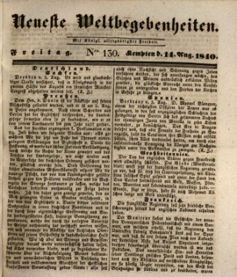 Neueste Weltbegebenheiten (Kemptner Zeitung) Freitag 14. August 1840