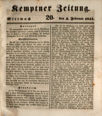 Kemptner Zeitung Mittwoch 3. Februar 1841