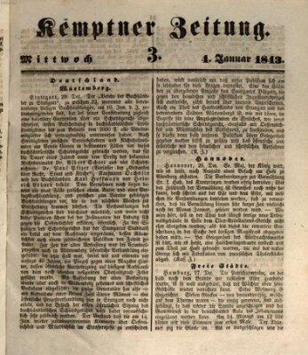 Kemptner Zeitung Mittwoch 4. Januar 1843