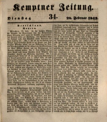 Kemptner Zeitung Dienstag 28. Februar 1843