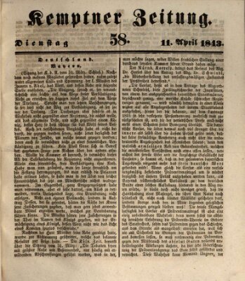 Kemptner Zeitung Dienstag 11. April 1843