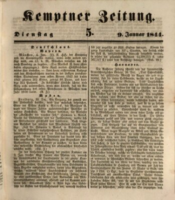 Kemptner Zeitung Dienstag 9. Januar 1844