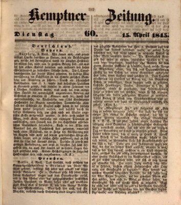Kemptner Zeitung Dienstag 15. April 1845