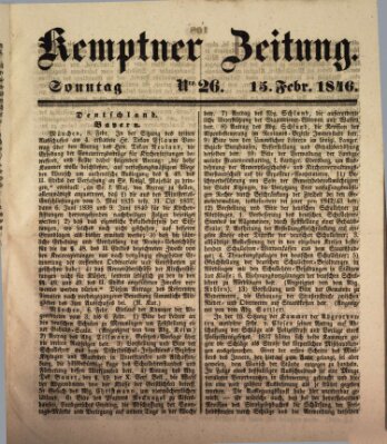 Kemptner Zeitung Sonntag 15. Februar 1846