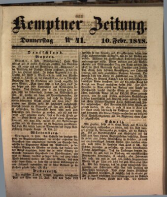 Kemptner Zeitung Donnerstag 10. Februar 1848