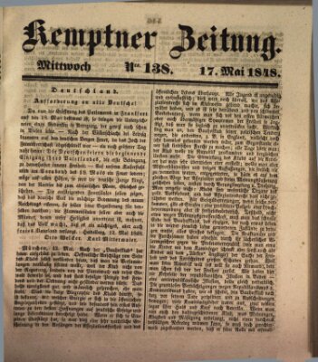 Kemptner Zeitung Mittwoch 17. Mai 1848
