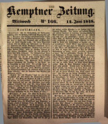 Kemptner Zeitung Mittwoch 14. Juni 1848