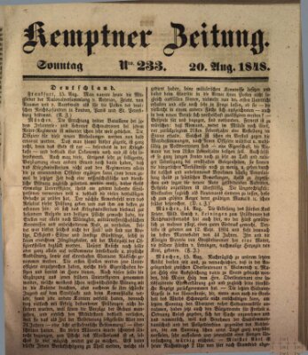 Kemptner Zeitung Sonntag 20. August 1848