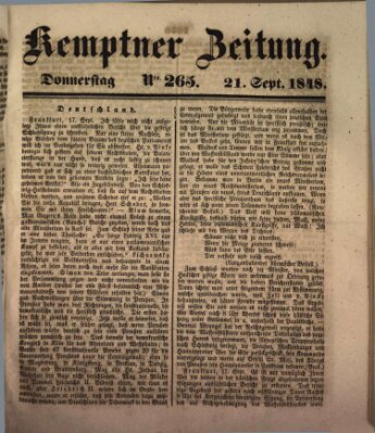 Kemptner Zeitung Donnerstag 21. September 1848
