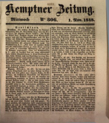 Kemptner Zeitung Mittwoch 1. November 1848