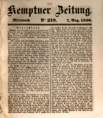 Kemptner Zeitung Mittwoch 7. August 1850