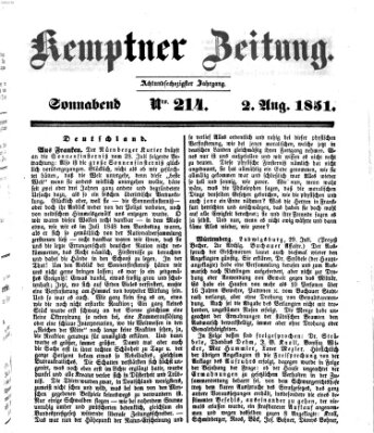 Kemptner Zeitung Samstag 2. August 1851