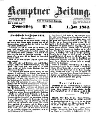 Kemptner Zeitung Donnerstag 1. Januar 1852