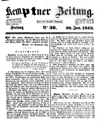 Kemptner Zeitung Freitag 30. Januar 1852
