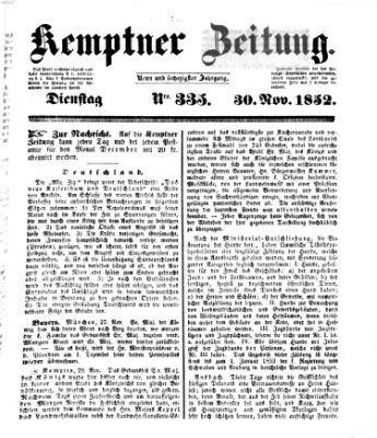 Kemptner Zeitung Dienstag 30. November 1852