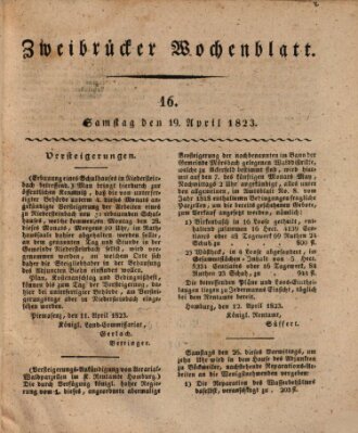 Zweibrücker Wochenblatt Samstag 19. April 1823