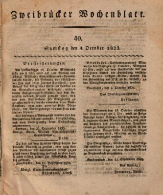 Zweibrücker Wochenblatt Samstag 4. Oktober 1823
