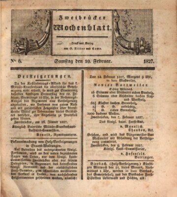 Zweibrücker Wochenblatt Samstag 10. Februar 1827