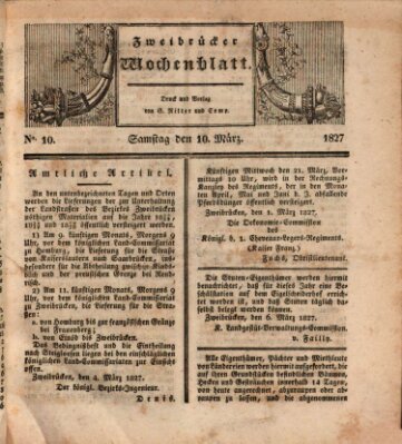 Zweibrücker Wochenblatt Samstag 10. März 1827