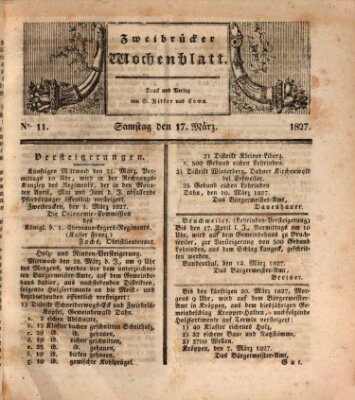 Zweibrücker Wochenblatt Samstag 17. März 1827