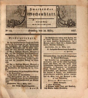 Zweibrücker Wochenblatt Samstag 24. März 1827