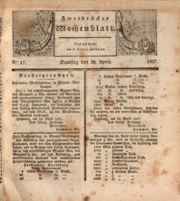 Zweibrücker Wochenblatt Samstag 28. April 1827