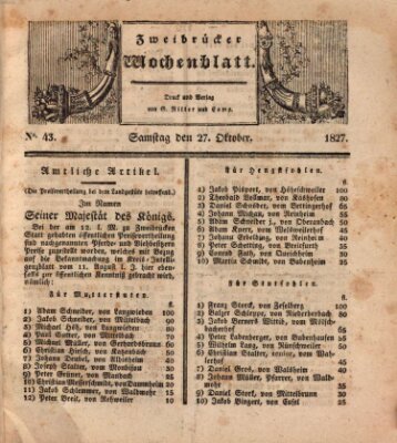 Zweibrücker Wochenblatt Samstag 27. Oktober 1827