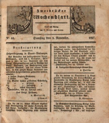 Zweibrücker Wochenblatt Samstag 3. November 1827