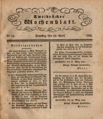 Zweibrücker Wochenblatt Samstag 12. April 1828