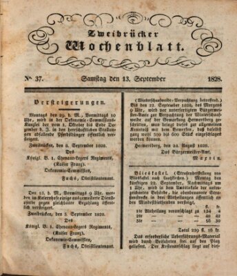Zweibrücker Wochenblatt Samstag 13. September 1828