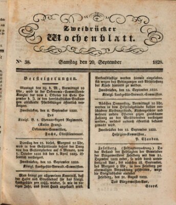 Zweibrücker Wochenblatt Samstag 20. September 1828