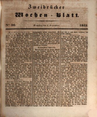 Zweibrücker Wochenblatt Samstag 8. September 1832