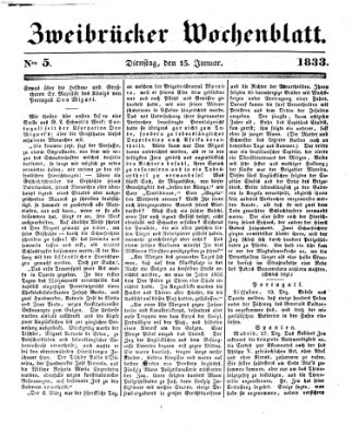 Zweibrücker Wochenblatt Dienstag 15. Januar 1833