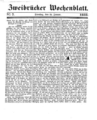 Zweibrücker Wochenblatt Dienstag 22. Januar 1833